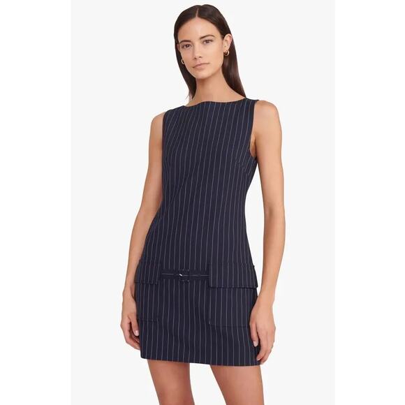 STAUD Sheila Navy Pinstripe Sheath Mini Dress XS - Picture 1 of 8